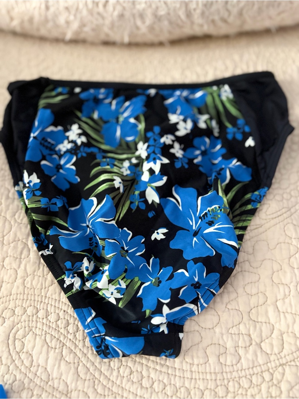 Michael Kors Black Floral Bikini Bottoms with Blue & Green Print Blue Bra Top